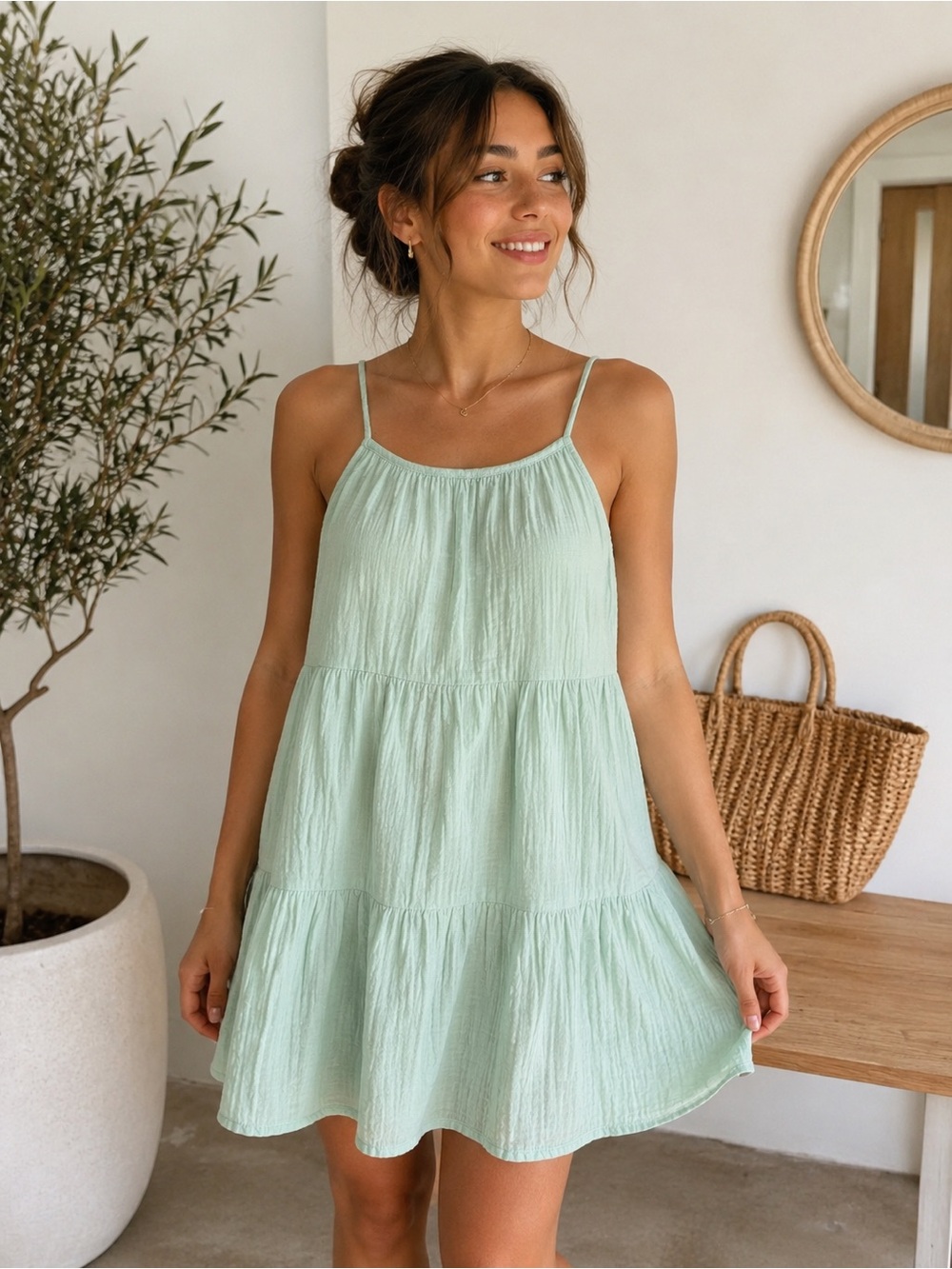 Universal Thread Mint Green Tiered Spaghetti Strap Mini Dress